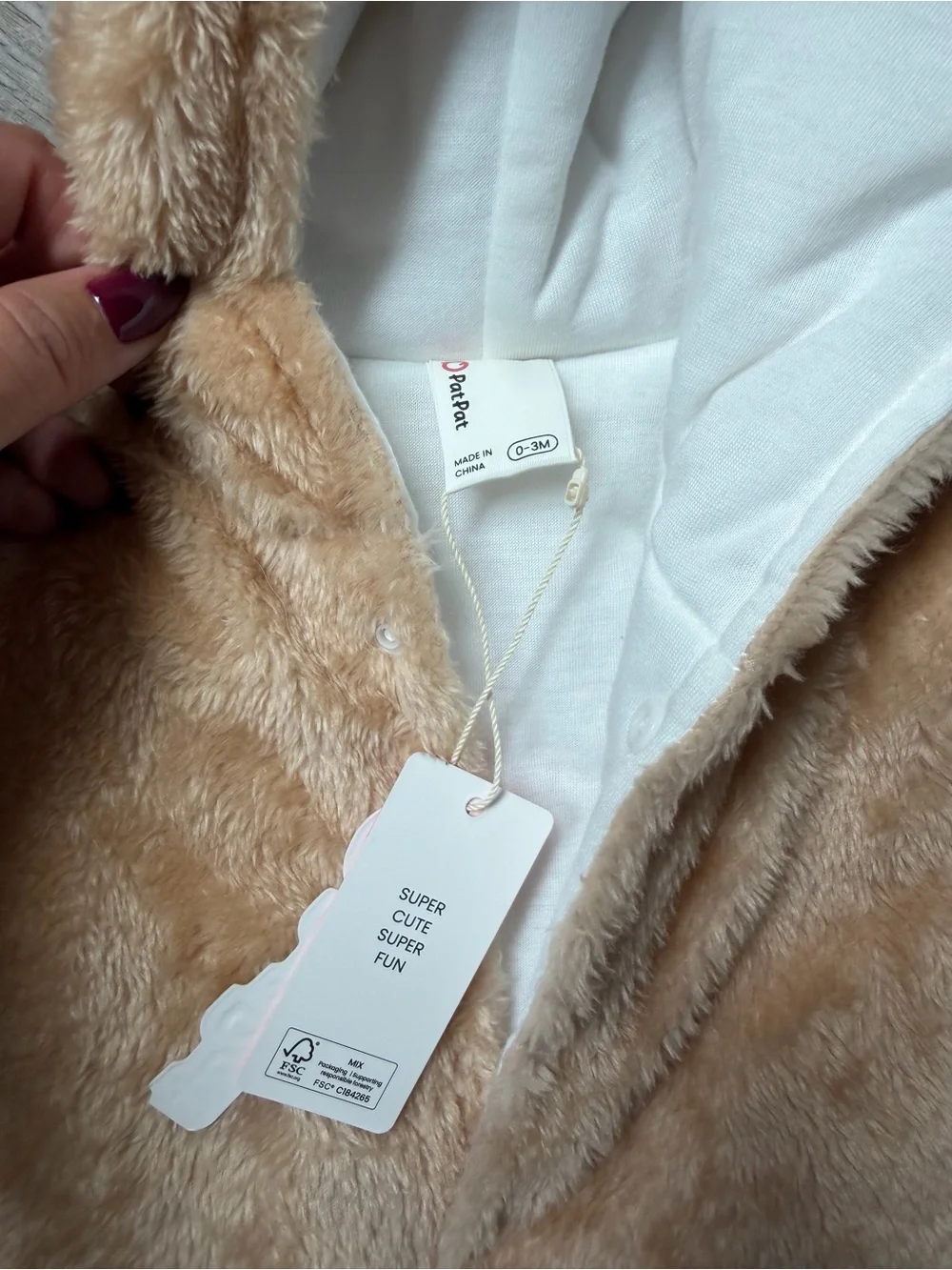PatPat NWT Tan Plush Baby Bear Romper Outfit Size 0-3 Months